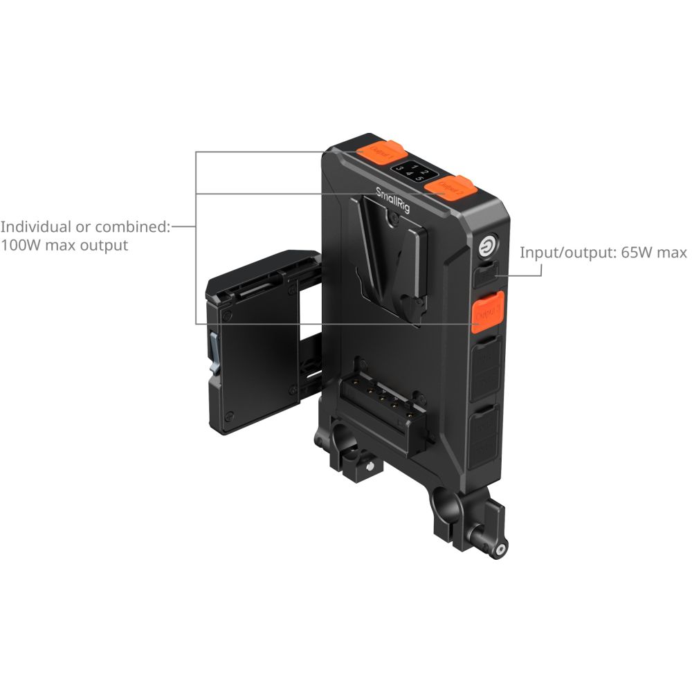Piastra adattatrice per batteria V-Attacco con gestione intelligente dell'alimentazione SmallRig 5881 (con morsetto a doppia asta da 15mm)