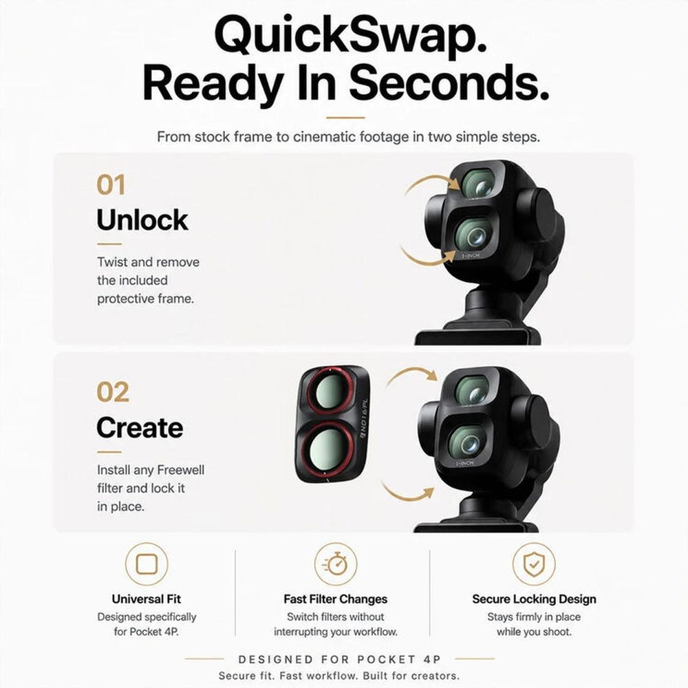 Freewell Osmo Pocket 4P Filters - Every day - 4Pack - Black