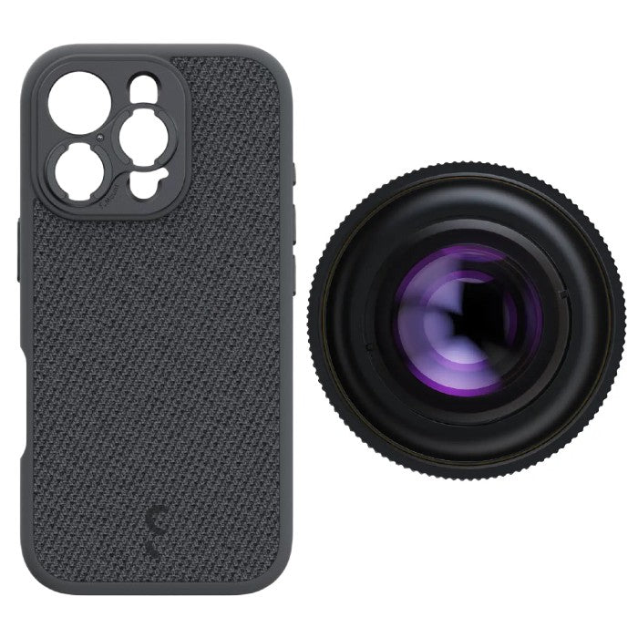 ShiftCam iPhone 16 Pro Custodia Dark Grigio Fabric + LensUltra 16mm Wide angle