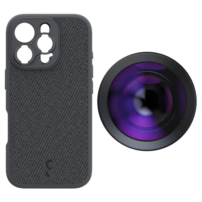 ShiftCam iPhone 16 Pro Custodia Dark Grigio Fabric + LensUltra 200° Fisheye