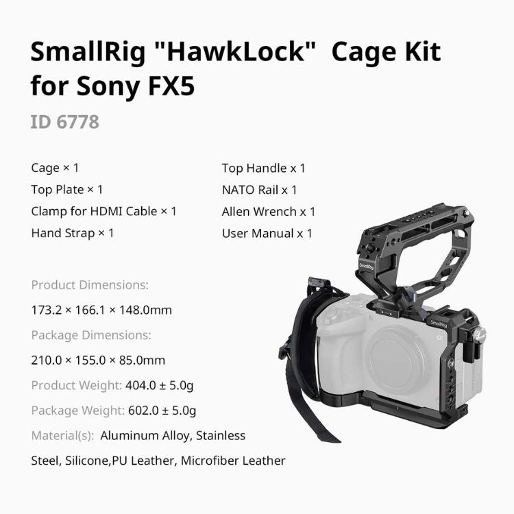 SmallRig 6778 "Hawklock" Gabbia Kit per Sony FX5