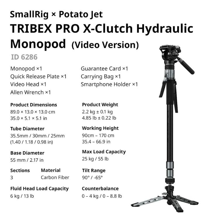 SmallRig 6286 Potato Jet TRIBEX PRO Monopod - Video Version